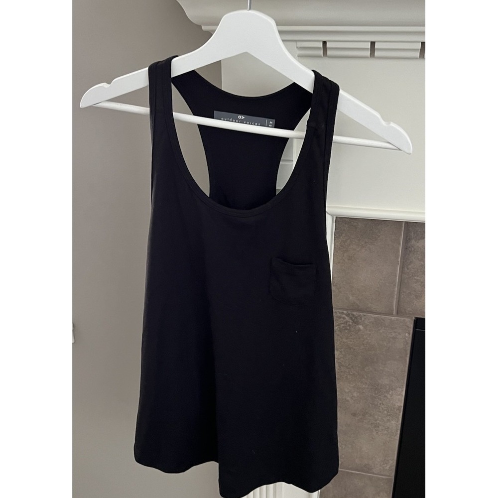 Outdoor Voices Tank Top Womens Black Racerback Scoop Neck Pullover Pocket Size M